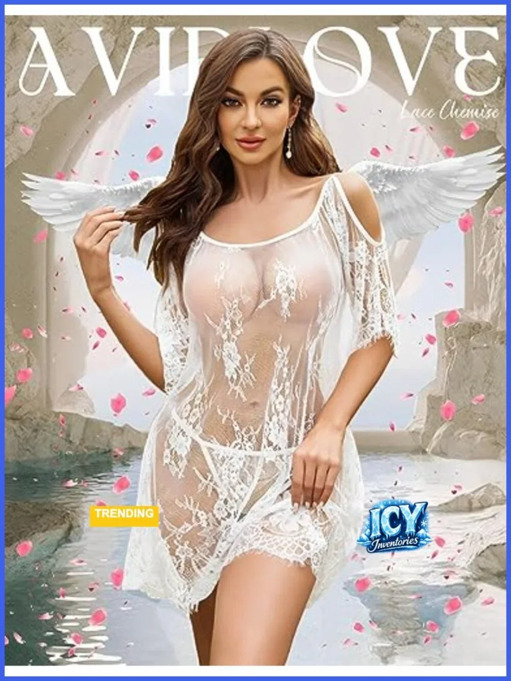 Women's Eyelash Lace Babydoll Lingerie Nightgown with G-String